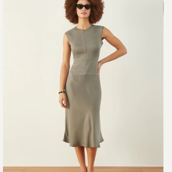 ADAY Dresses & Skirts - ADAY Save the Date Sage Green Dress Zipper Medium Midi